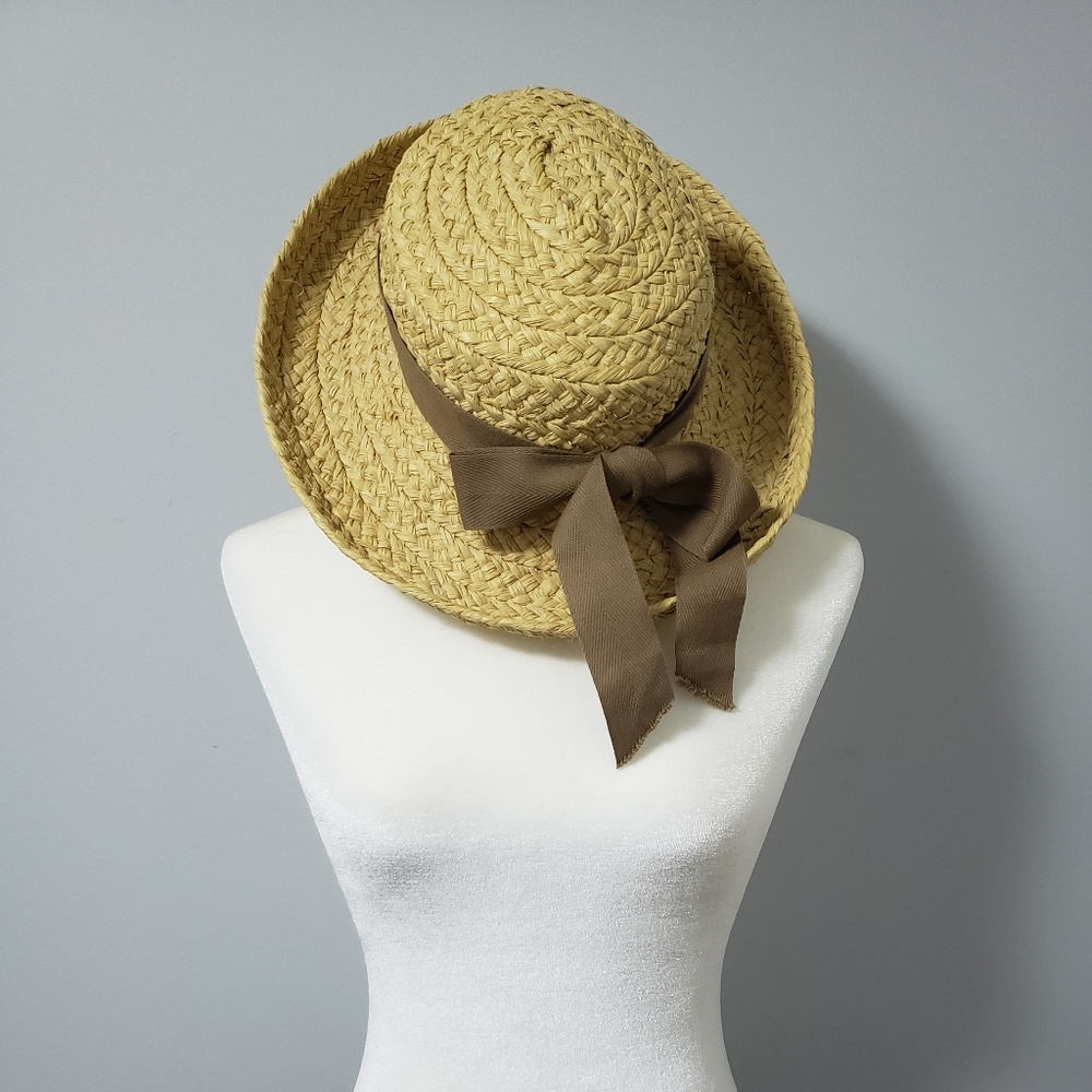 HELEN KAMINSKI Raffia Sun Hat with Brown Ribbon